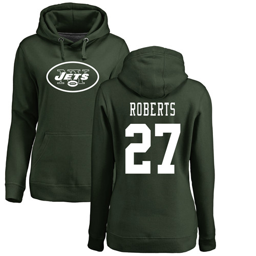 New York Jets Green Women Darryl Roberts Name and Number Logo NFL Football 27 Pullover Hoodie Sweatshirts